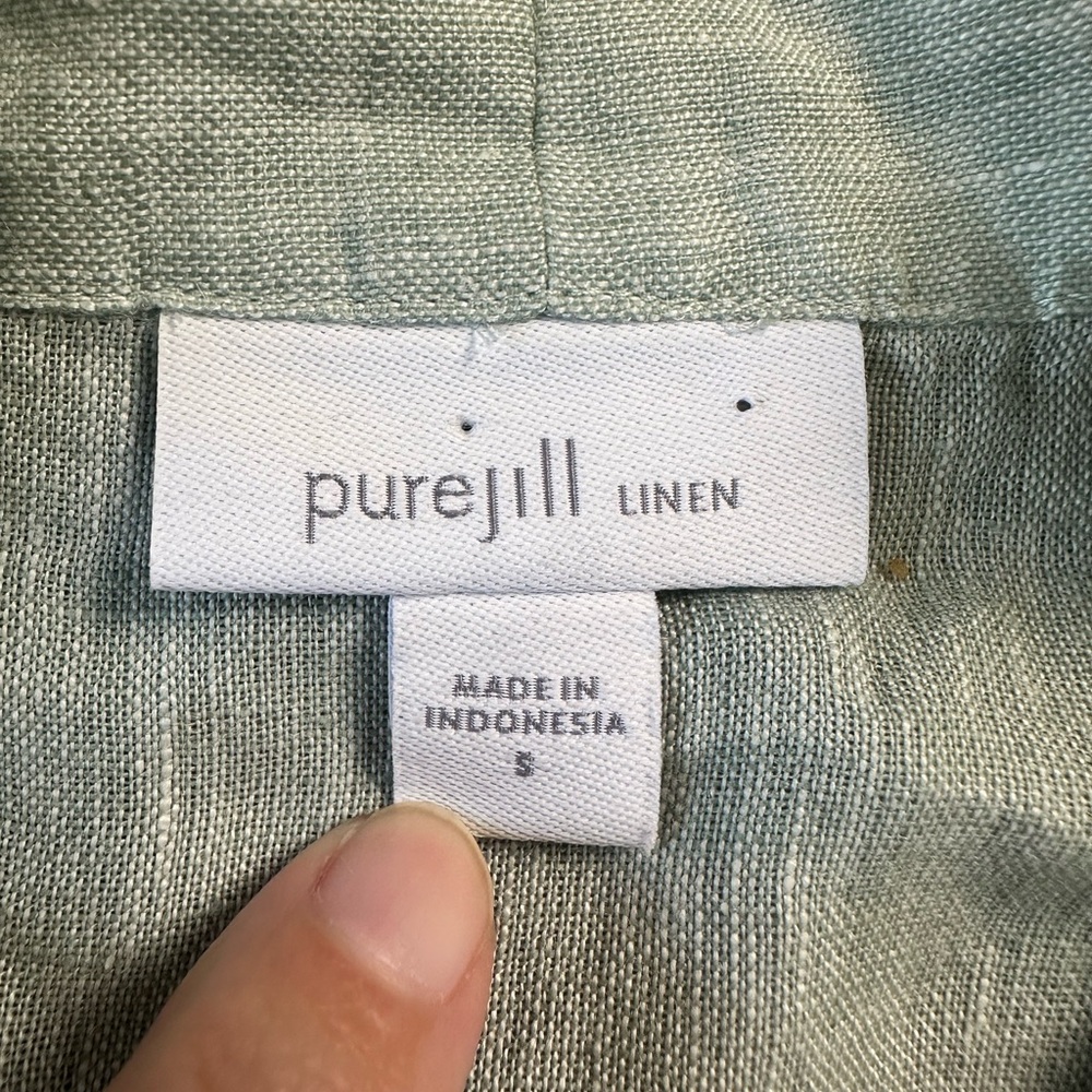 J. Jill PureJill Linen Tunic Shirt 3/4 Sleeve Popover V-Neck Green Beach Small - Picture 3 of 8